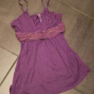 Knit Stretch Tank with Faux Leather/Chain Inset